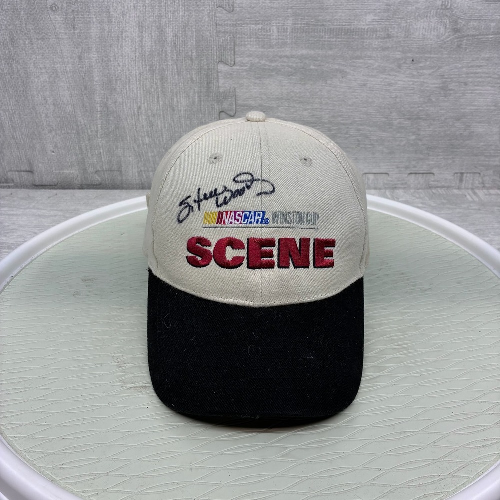 Vintage Steve Wood Autograph Hat Mens Beige Racing NASCAR Winston Cup SCENE